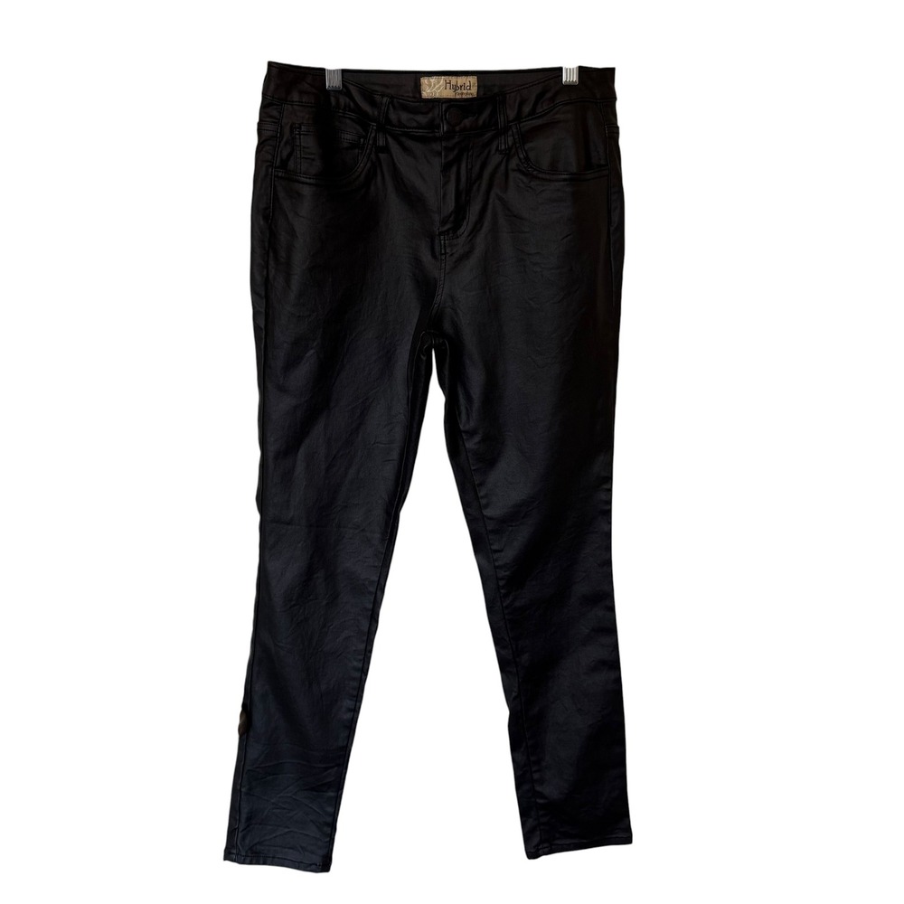 Hybrid & Company Coated Pants Women Size 11 Black Excellent Faux Leather Look‎